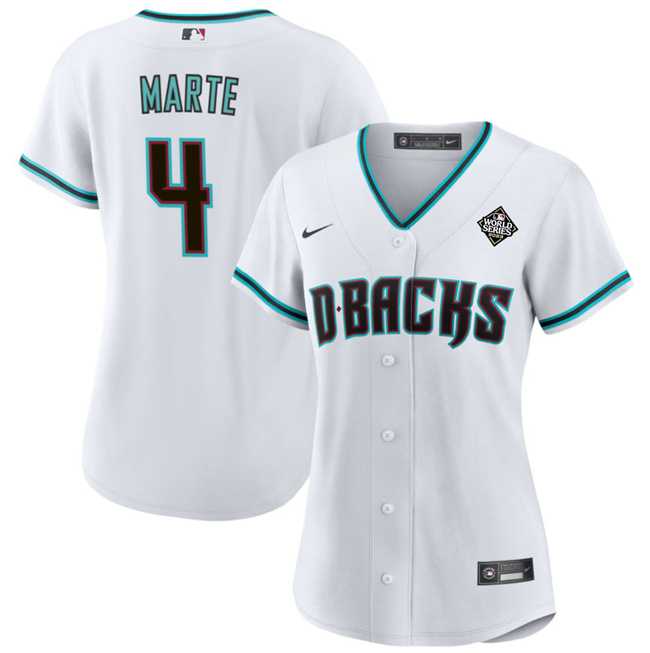 Women%27s Arizona Diamondbacks #4 Ketel Marte White 2023 World Series Stitched Jersey(Run Small) Dzhi->mlb womens jerseys->MLB Jersey